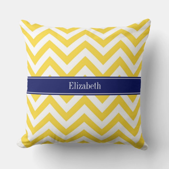 Pineapple White LG Chevron Navy Blue Namn Monogram Kudde (Framsida)