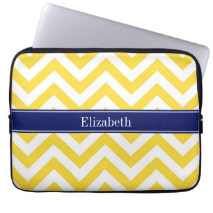 Pineapple White LG Chevron Navy Blue Namn Monogram Laptop Sleeve