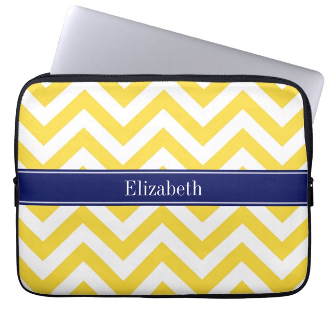 Pineapple White LG Chevron Navy Blue Namn Monogram Laptop Sleeve (Framsidan)