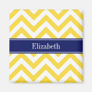 Pineapple White LG Chevron Navy Blue Namn Monogram Magnet