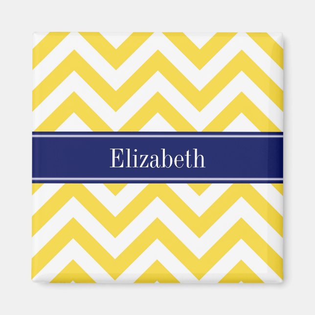 Pineapple White LG Chevron Navy Blue Namn Monogram Magnet (Framsidan)