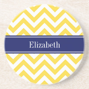 Pineapple White LG Chevron Navy Blue Namn Monogram Underlägg