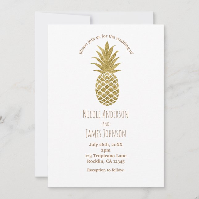 Pineapple White Modern Chic Tropical Bröllop Inbjudningar (Framsida)