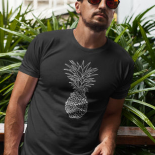 Pineapple White Outline Black Tropical T Shirt
