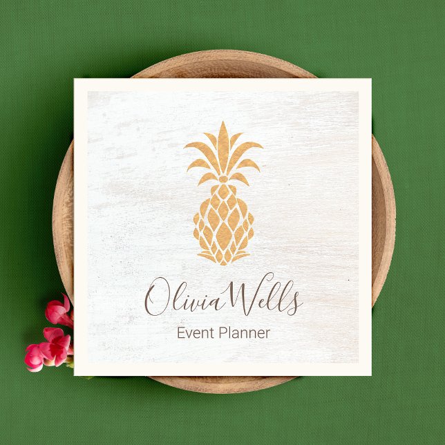 Pineapple White Wood Calling Card Fyrkantigt Visitkort (Skapare uppladdad)