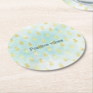 Pineapples från Aqua White Guld Tropical Glam Pine Underlägg Papper Rund