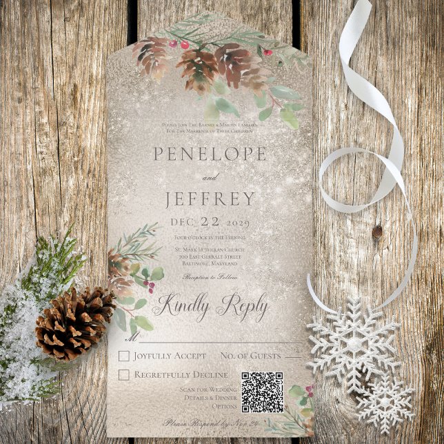 Pinecone & Berries Modern Guld QR-kod (Skapare uppladdad)