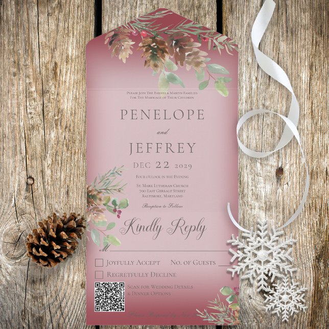 Pinecone & Berries Modern Vin Red QR Code (Skapare uppladdad)