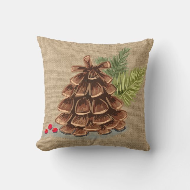 Pinecone, Berry och Gräs Pillow Land Kudde (Framsida)