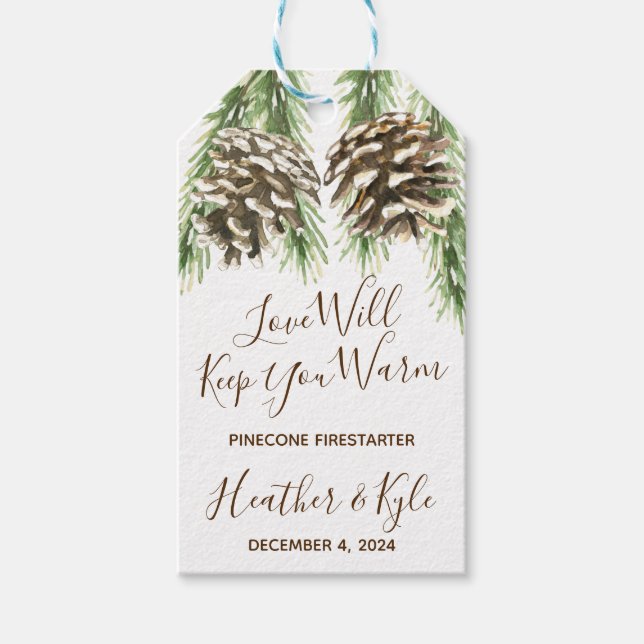 Pinecone Firestarter Bröllop, Möhippa Favor Presentetikett (Framsidan)