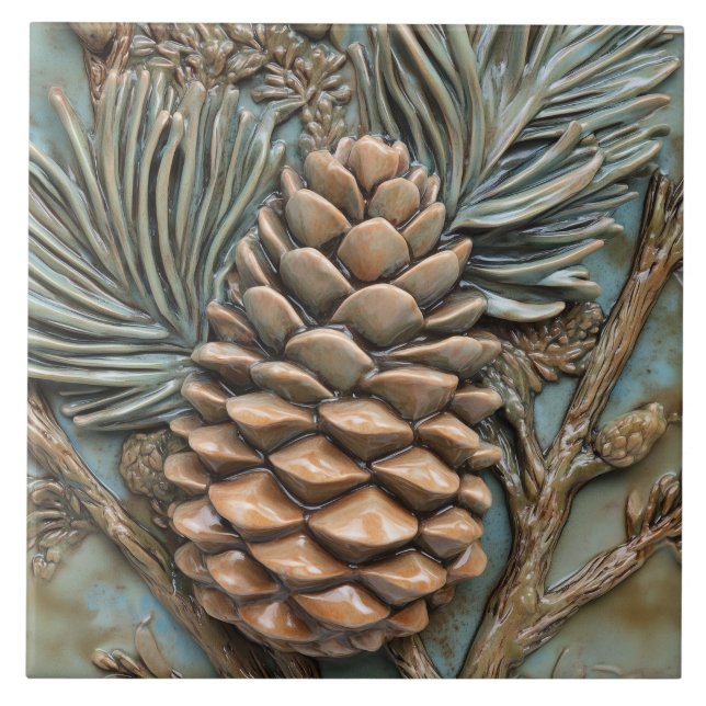 Pinecone & Foliage Faux Relief Kakelplatta (Framsidan)