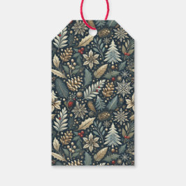 Pinecone, Holly, Snöflingor & Berries Helgdag Presentetikett