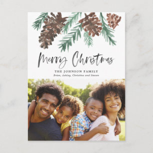 Pinecone jul Watercolor Helgdag Photo Vykort