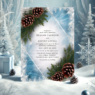 Pinecone och Frost Winter Wedding Inbjudningar