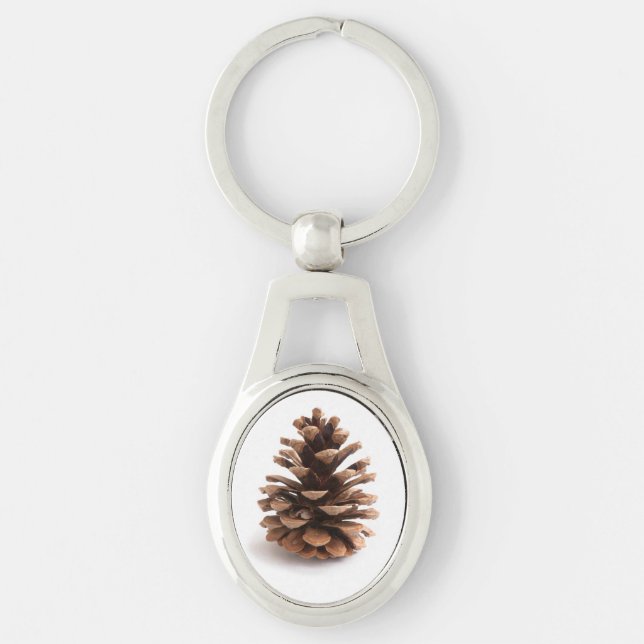 Pinecone Ovalt Silverfärgad Nyckelring (Framsidan)