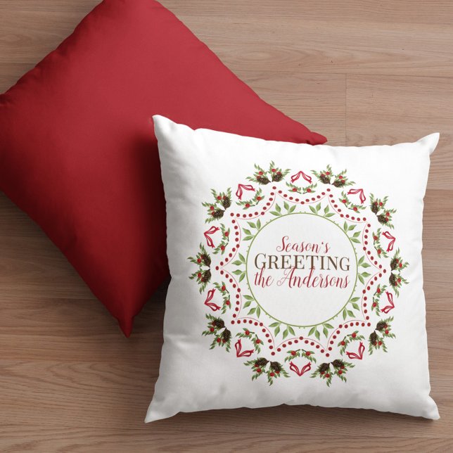 Pinecone Red jul Holly Elegant Mandala Kudde (Season's Greeting holiday decorative throw pillow)
