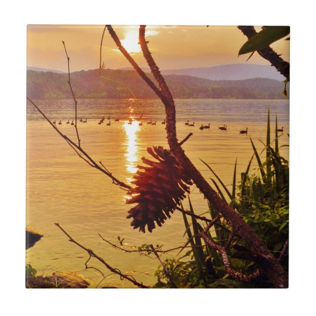 Pinecone Sjö sunset Kakelplatta (Framsidan)