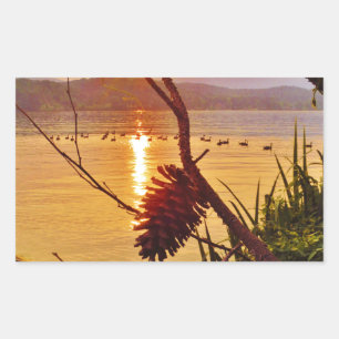 Pinecone Sjö sunset Rektangulärt Klistermärke