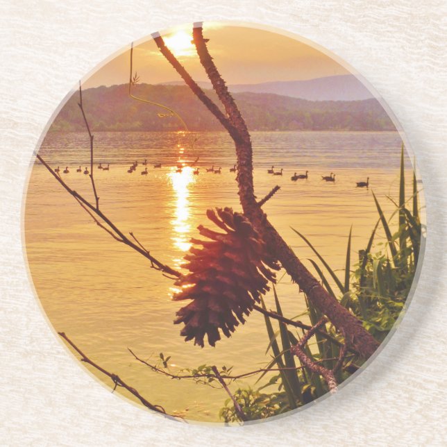 Pinecone Sjö sunset Underlägg (Framsidan)