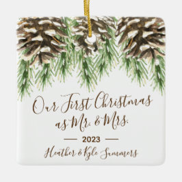 Pinecone Vår första jul som Mr. Och Mrs. Julgransprydnad Keramik