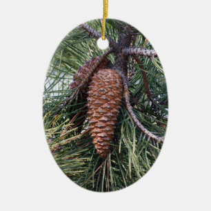 Pinecone vid gräs träd julgransprydnad keramik