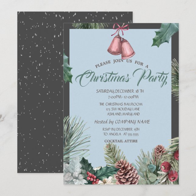 Pinecones Bell Snow Company Julfest Inbjudningar (Fram/baksida)