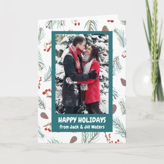 Pinecones Berries Winter ANPASSNINGSBAR PHOTO Helg Kort (Framsida)