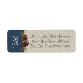 Pinecones och Burlap Navy Blue Winter Returadress Etikett