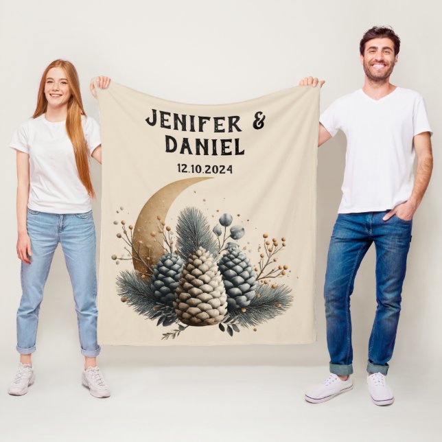 Pinecones och Crescent Måne Winter Kärlek Fleecefilt (På plats)