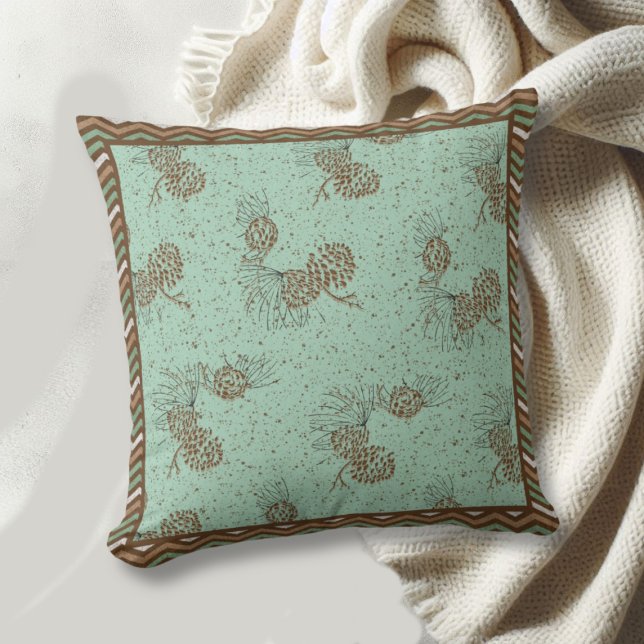 Pinecones och Distress Chevron Rand Cabin Kudde (Skapare uppladdad)