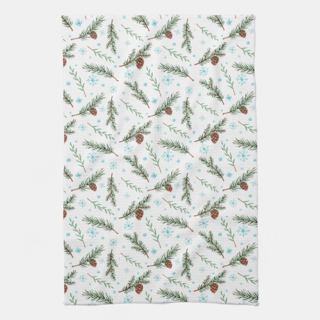 Pinecones och Snöflingor Kökshandduk (Vertikal)