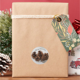 Pinecones Photo God jul Gott nytt år Runt Klistermärke