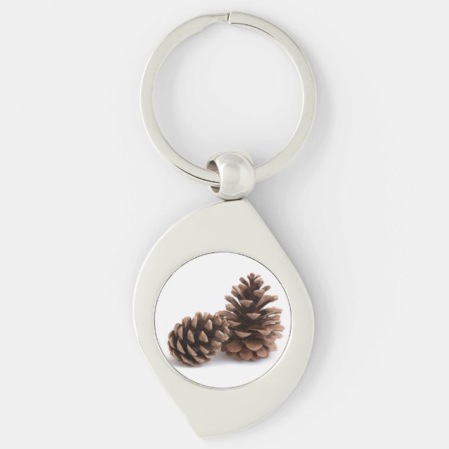Pinecones Swirl Silverfärgad Nyckelring (Framsidan)