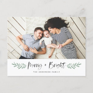 Pineneedle Merry och Bright Modern Photo Helg Vykort