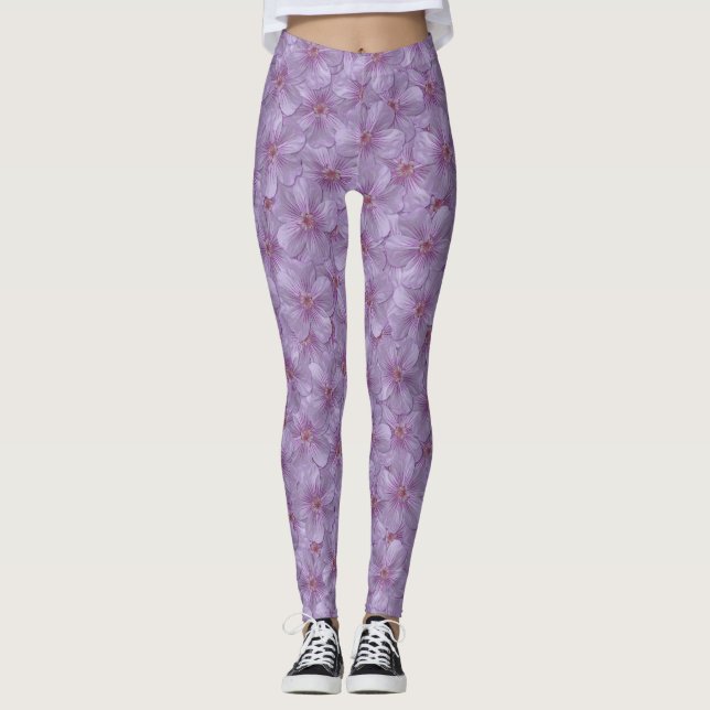 Pineywood Geranium Seamless Mönster Leggings (Framsida)