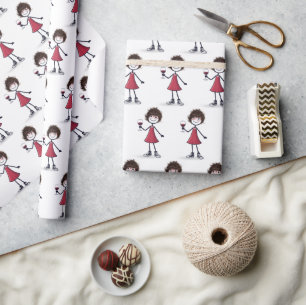 Pinfigurflicka med rött vin presentpapper