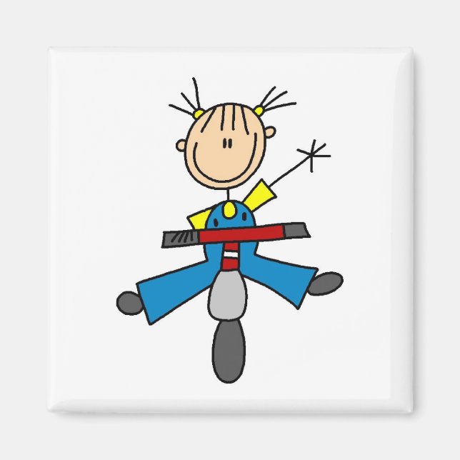 Pinfigurflicka som kör scooter magnet (Framsidan)