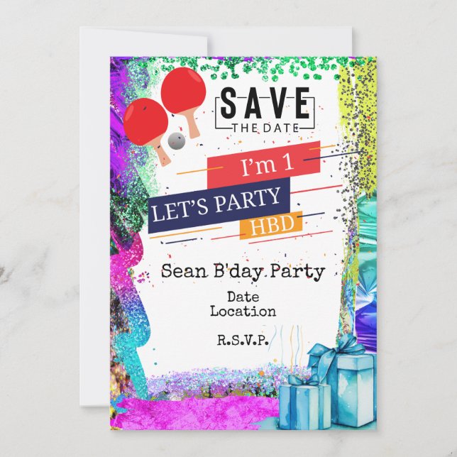 Ping Pong 1:a födelsedag party Spara Inbjudningar (Framsida)