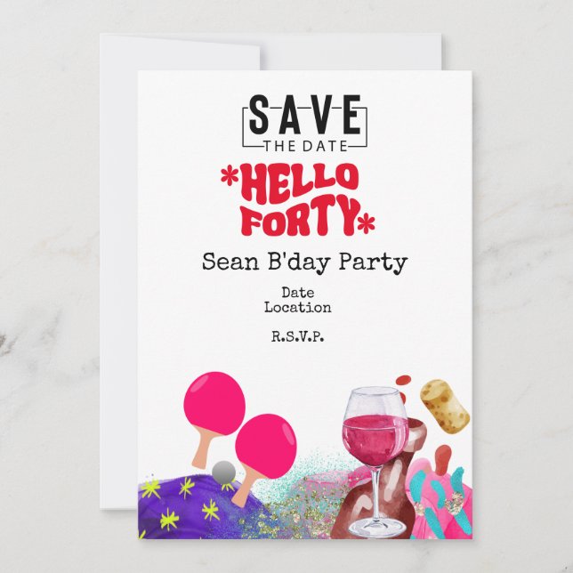 Ping Pong 40:e födelsedagen party Spara Inbjudningar (Framsida)