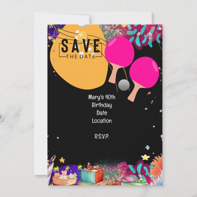 Ping Pong 40:e födelsedagen Spara datumet Inbjudningar (Framsida)