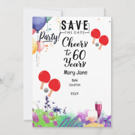 Ping pong 60:e födelsedagen med paddel och blomma inbjudningar