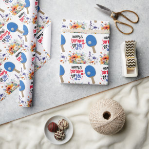 Ping pong Birthday med paddel och blomma Presentpapper