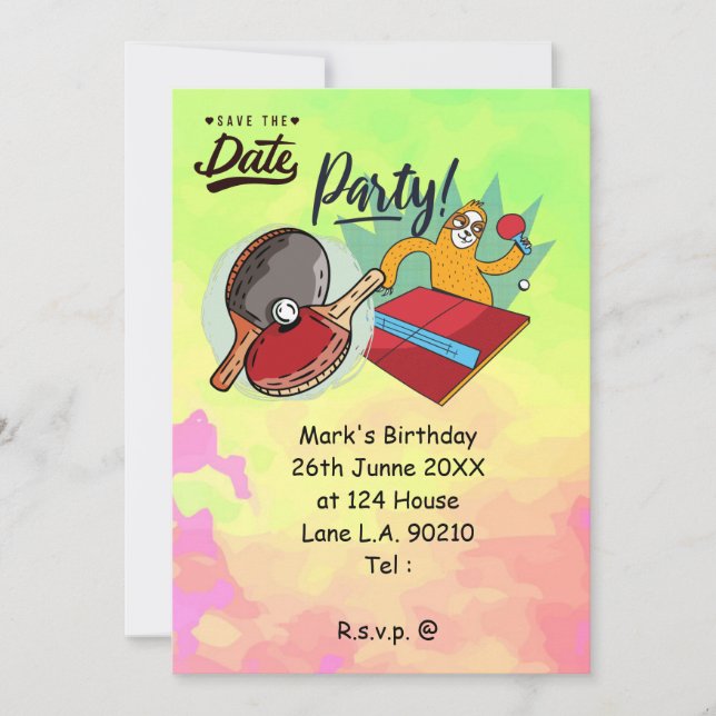 Ping Pong Bord Tennis sloth party lustigt  Inbjudningar (Framsida)