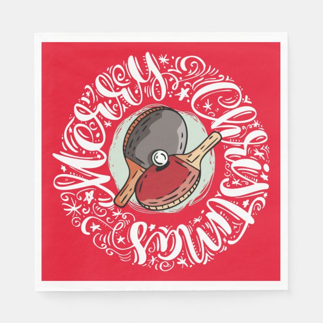 Ping Pong Bordtennis i jul på röd Pappersservett (Framsidan)