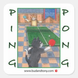 Ping Pong Cats Bud & Tony Sticker Fyrkantigt Klistermärke