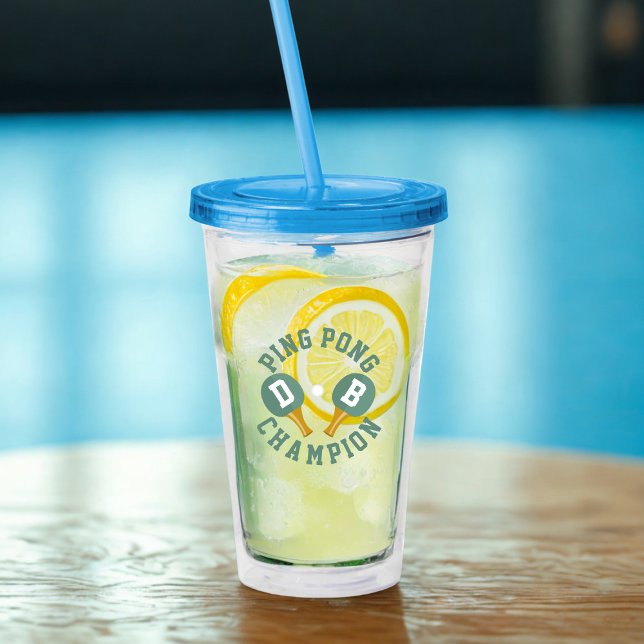 Ping Pong Champion Personlig Acrylic Tumbler Take Away Mugg (For the Ping Pong Champion in your life. Just add their initials on the paddles and name on the back)