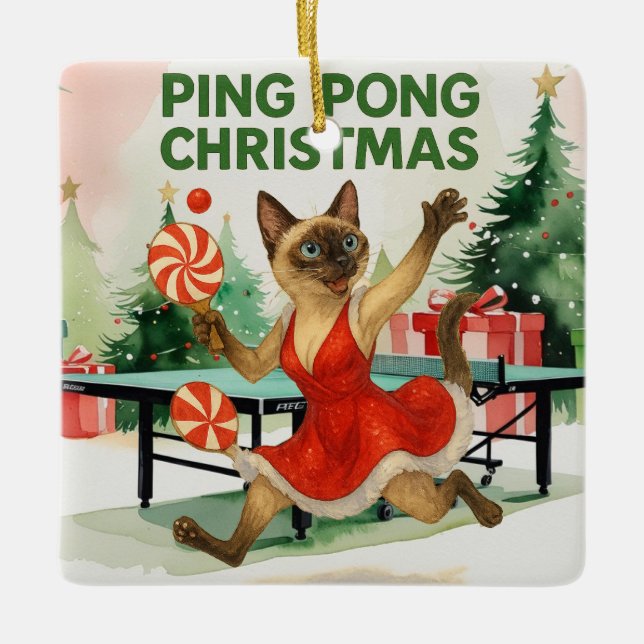 Ping Pong Christmas Themed for Siamese Cat lovers  Julgransprydnad Keramik (Framsida)