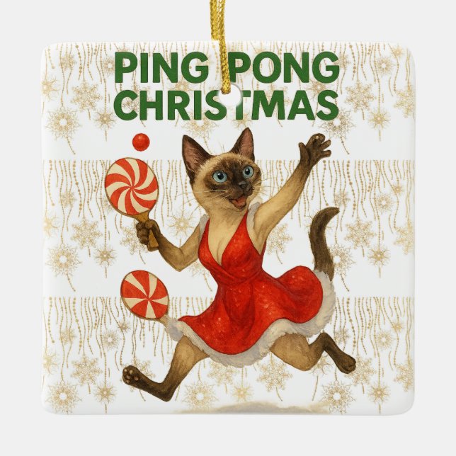 Ping Pong Christmas Themed for Siamese Cat lovers  Julgransprydnad Keramik (Framsida)