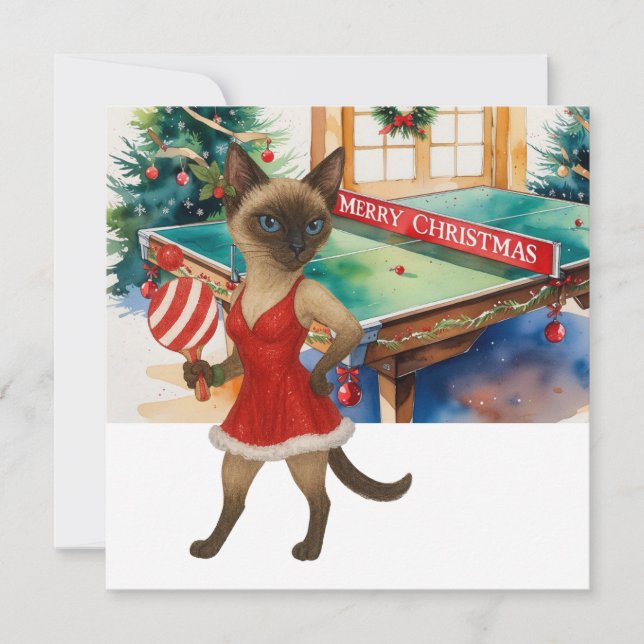 Ping Pong Christmas Themed for Siamese Cat lovers Julkort (Framsida)