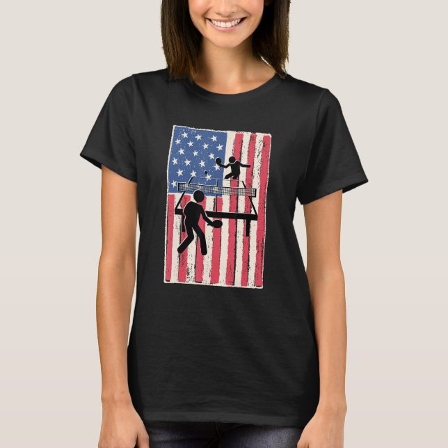 Ping pong för manar bord tennis american flagga t shirt (Framsida)
